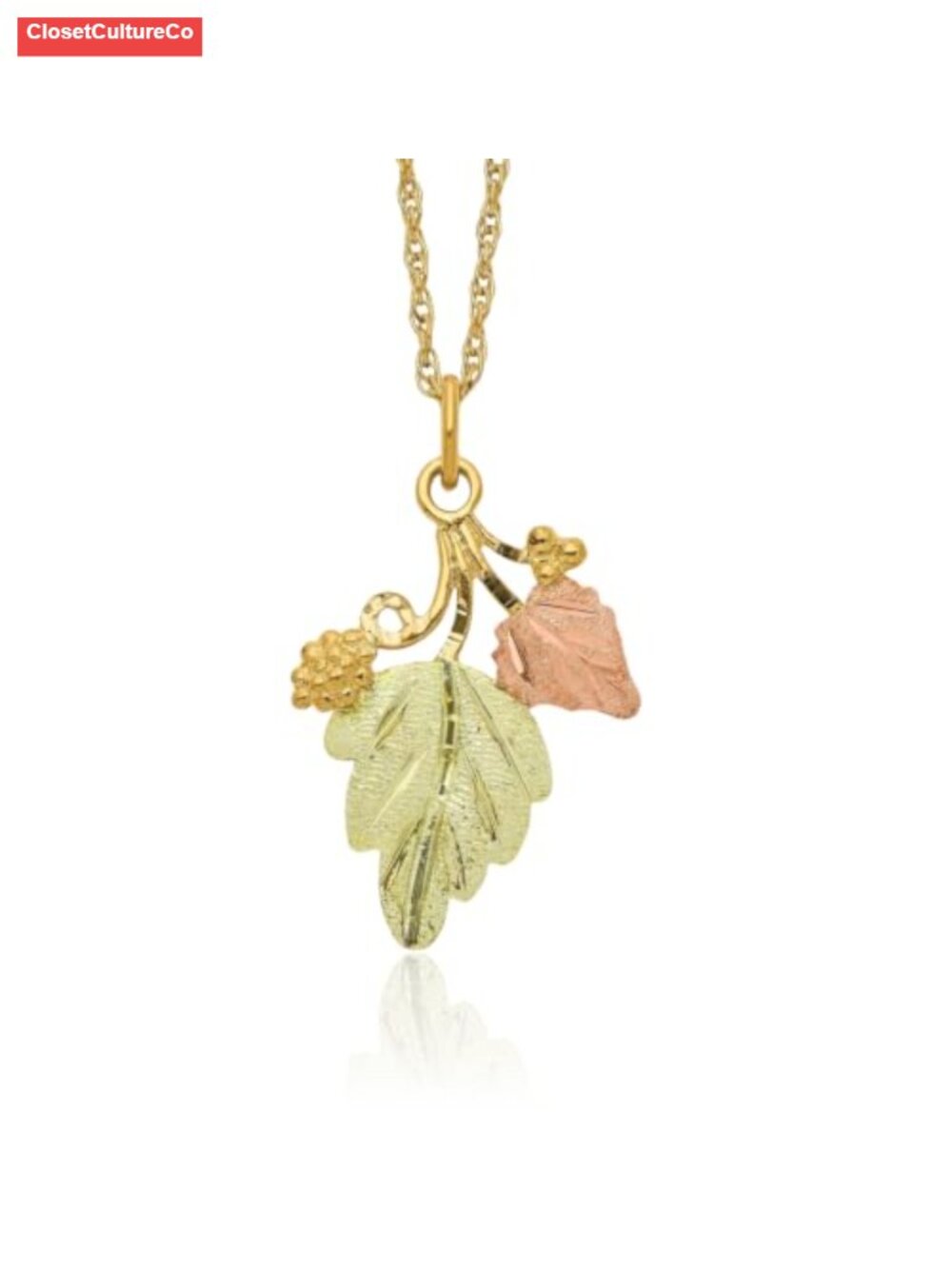 10K Tri Color Gold Leaf Grape Pendant Necklace Black Hills